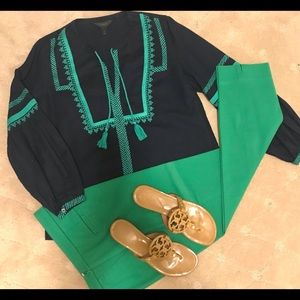 J.Crew Navy and Green Blouse